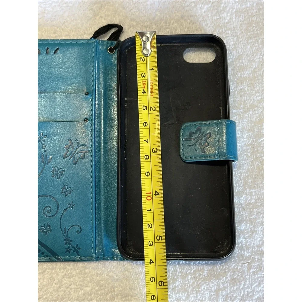 NEW - iPhone 8 Wallet Case Cover Credit Card Holder PU Leather Turquoise/Teal